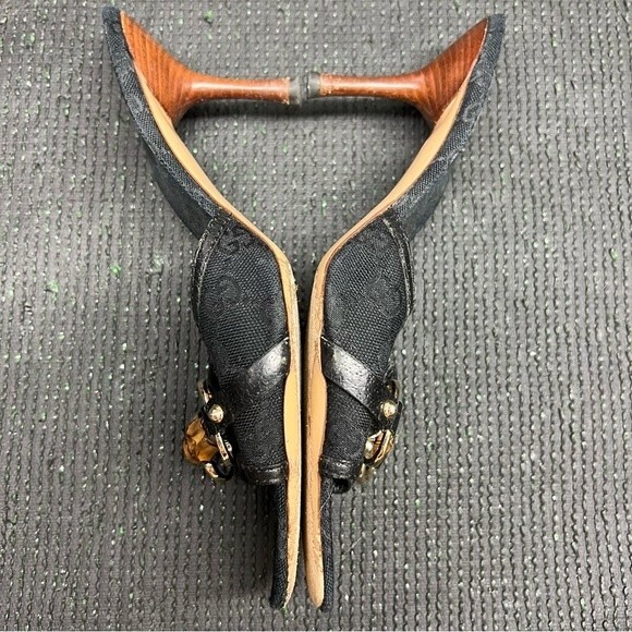 Gucci Black Open Toe Bambo Heels Size 9 - Picture 8 of 12